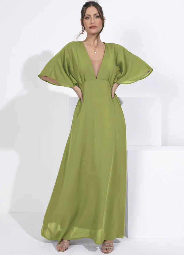 Quintess - Light Green Dress in Plain Crepe